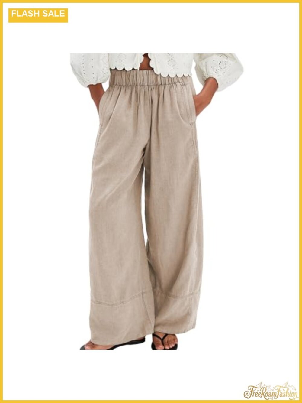 Women's Cotton Linen Wide Leg Palazzo Lounge Pants with Pockets